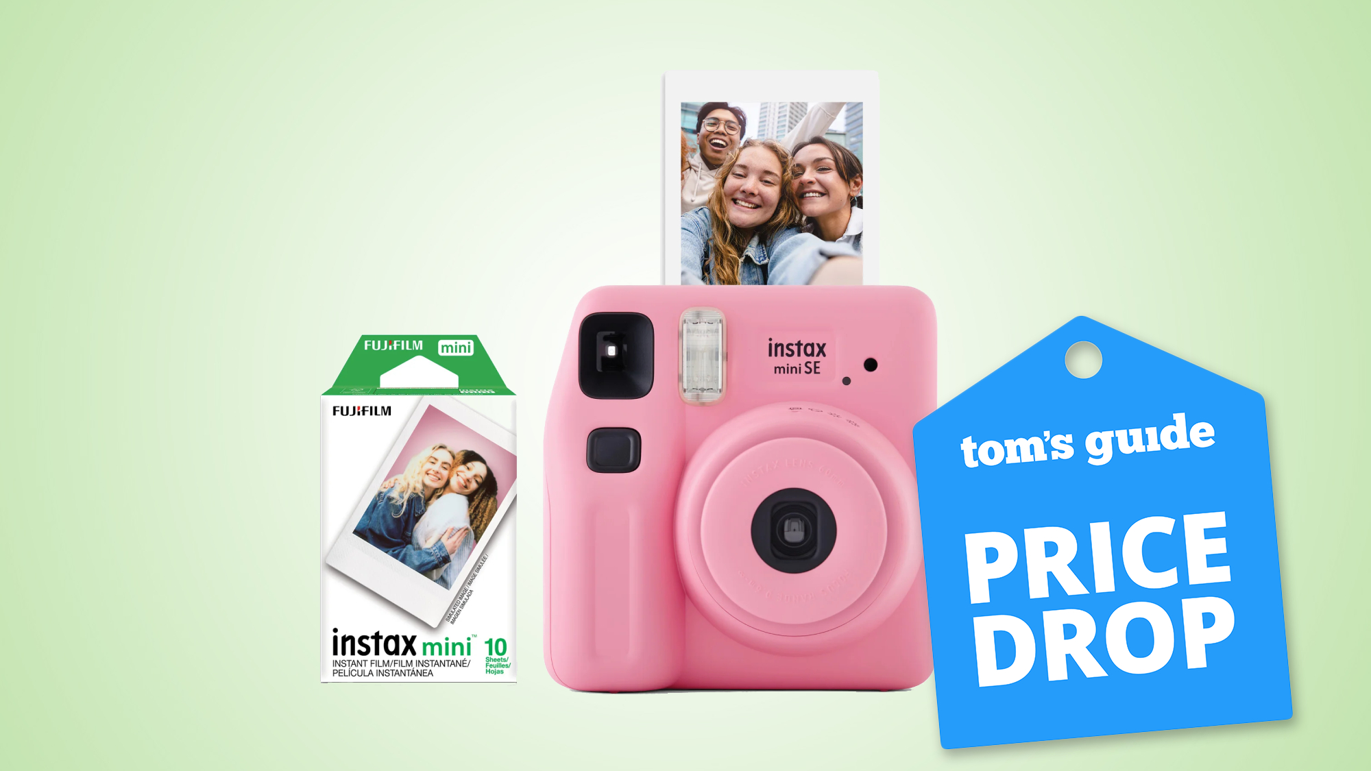 Fujifilm instax Mini SE instant camera with bonus pack of 10 mini films, pink