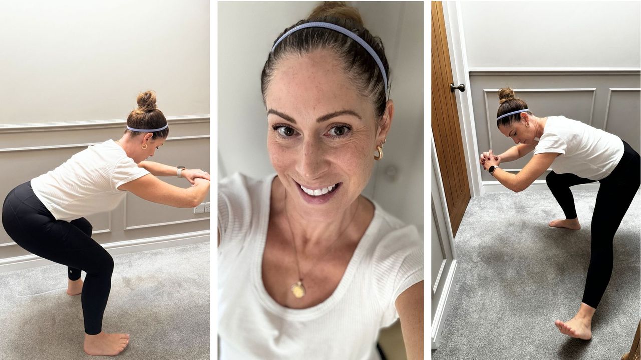 Health writer Anna trying a pistol squat challenge at home