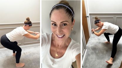 Health writer Anna trying a pistol squat challenge at home