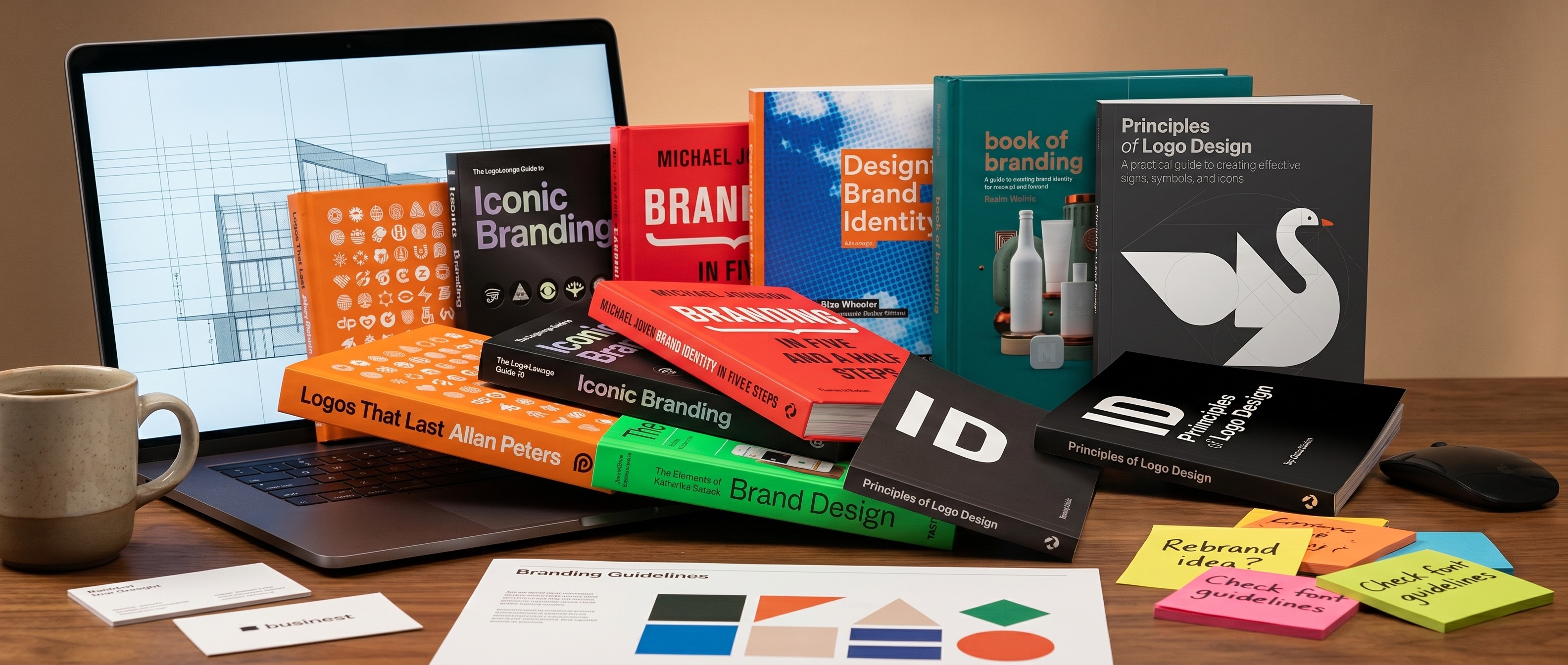set of branding books on a table