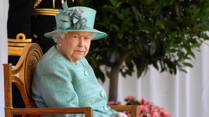 Queen Elizabeth II attends a ceremony to mark her official birthday at Windsor Castle on June 13, 2020 in Windsor, England