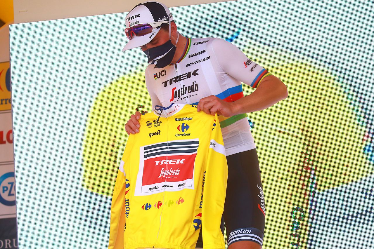 Mads Pedersen with the race leader's jersey