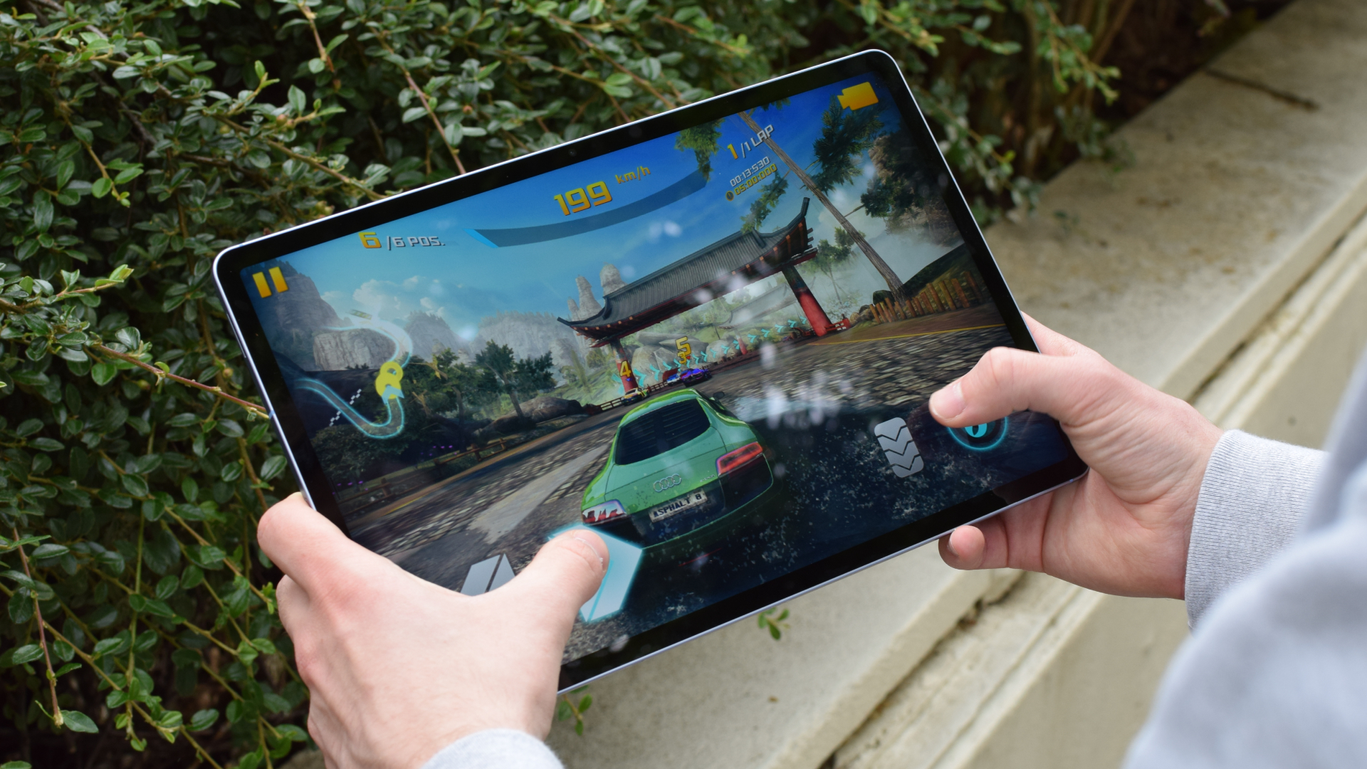 The Samsung Galaxy Tab S10 FE Plus playing Asphalt 8