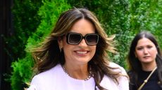 Mariska Hargitay in a boucle jacket in light wash denim