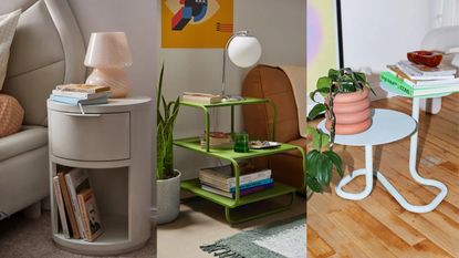 A trio of Urban Outfitters nightstand lifestyle images presented in collage format