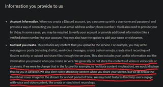screenshot of discord's updated privacy policy