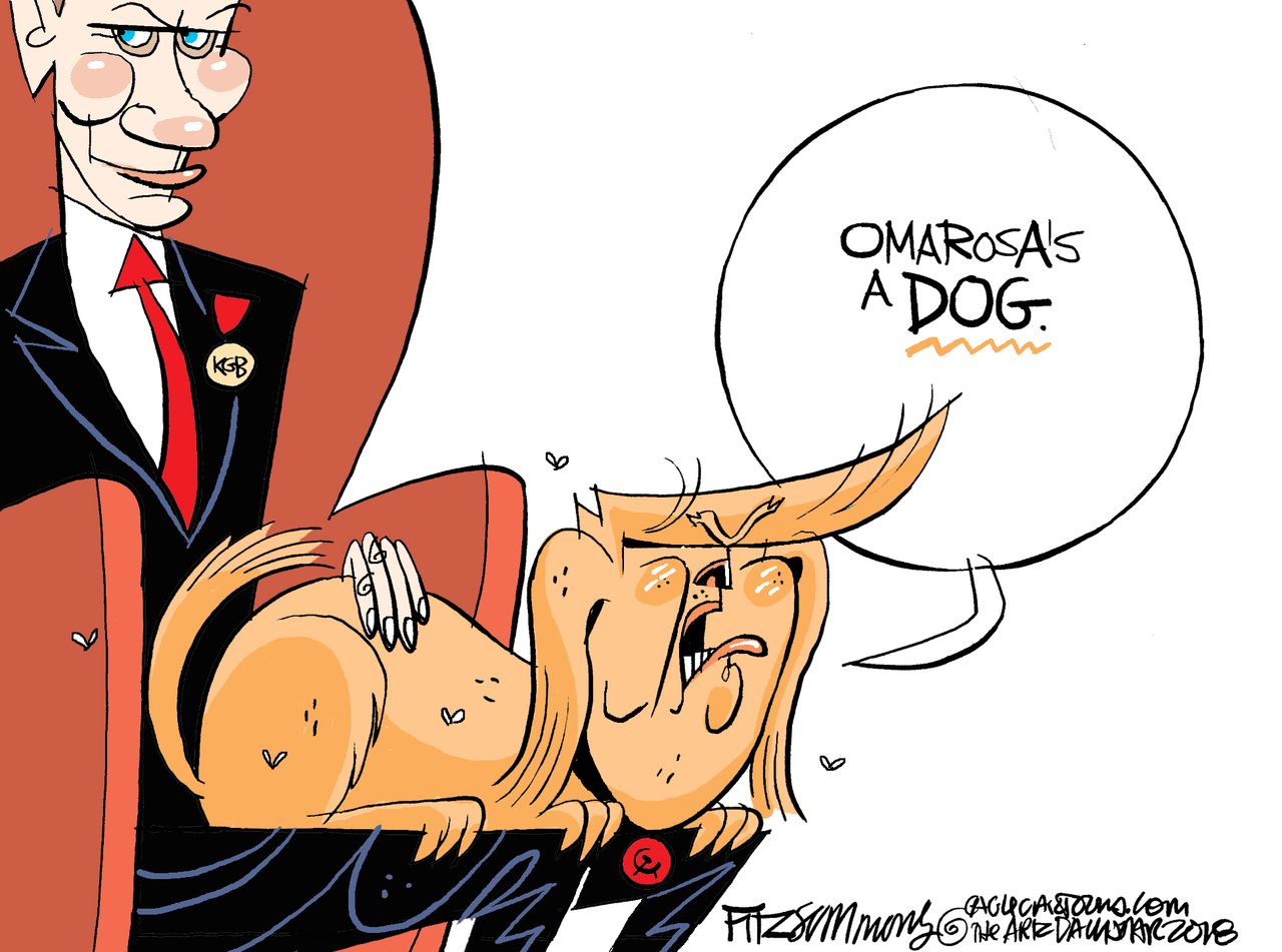 Political cartoon U.S. Trump Putin Omarosa Manigault Newman dog