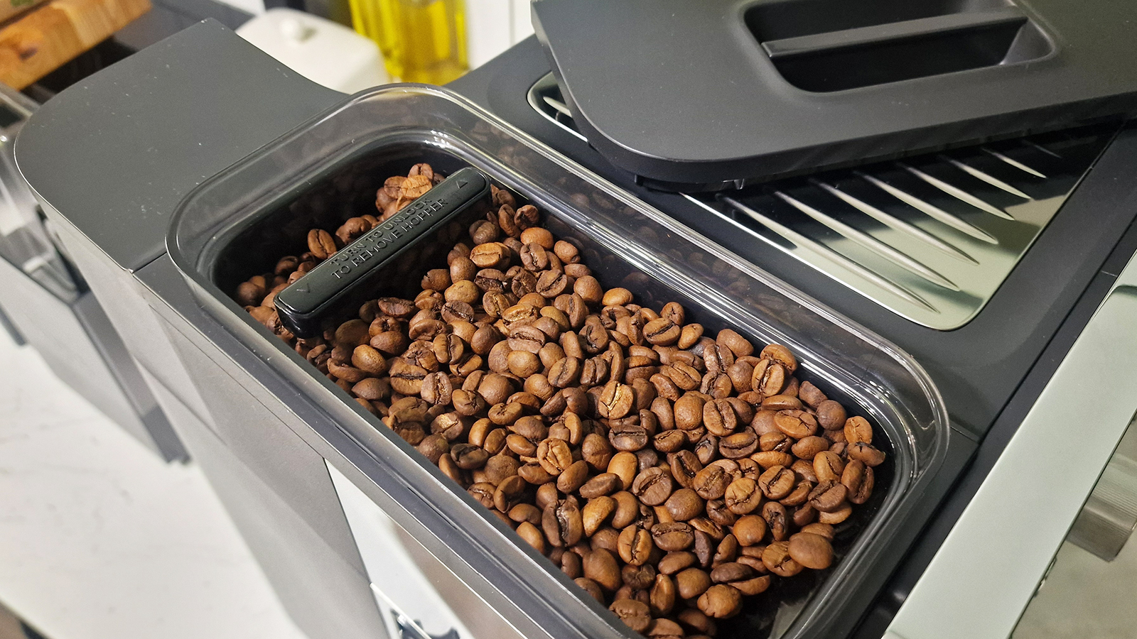 Ninja Luxe Café Pro being tested in a green and white kitchen