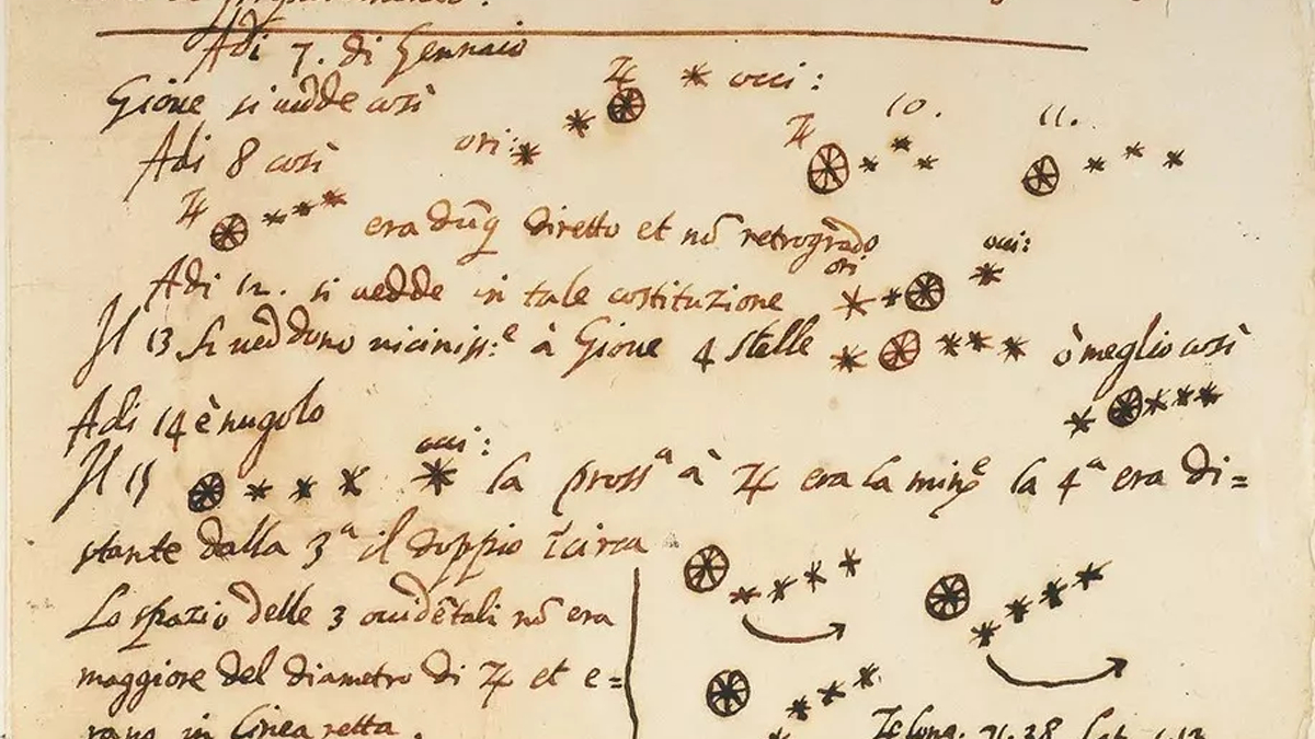 A handwritten manuscript thought to be the work of astronomer Galileo Galilei in the early 1600s