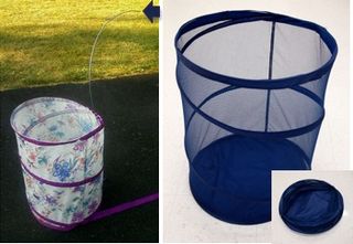 Collapsible laundry hampers have wires that may cause eye injuries in children.