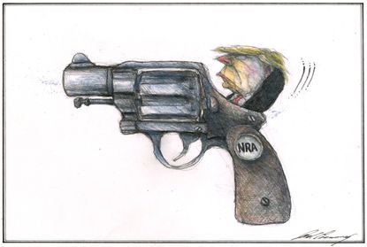 Political Cartoon U.S. Trump addresses NRA