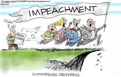 Political Cartoon U.S. Congress Returns Runs Impeachment Off A Cliff