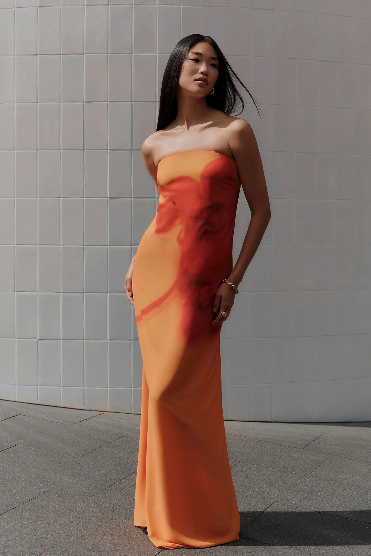 Amaya Strapless Chiffon Maxi Dress - Koi Orchid Print Xxs