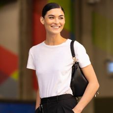woman wearing a white t-shirt