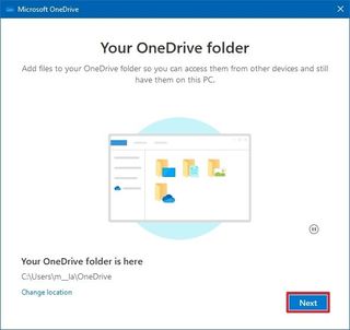 Select folder location for OneDrive