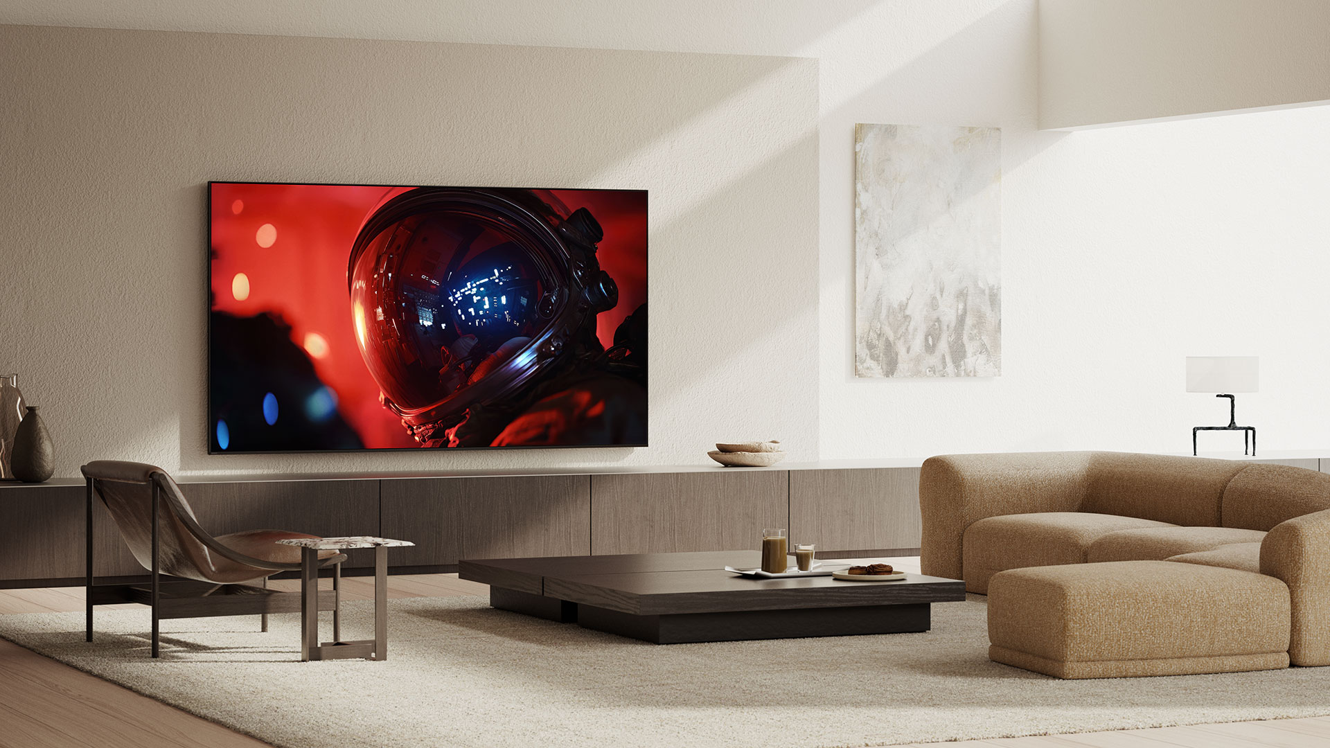 Lifestyle image of the Sony Bravia 9 II (85-inch model) wall mounted in a living room environment.