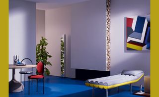 Blue room with colourful furniture
