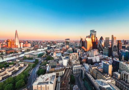 Aerial view of financial district in London