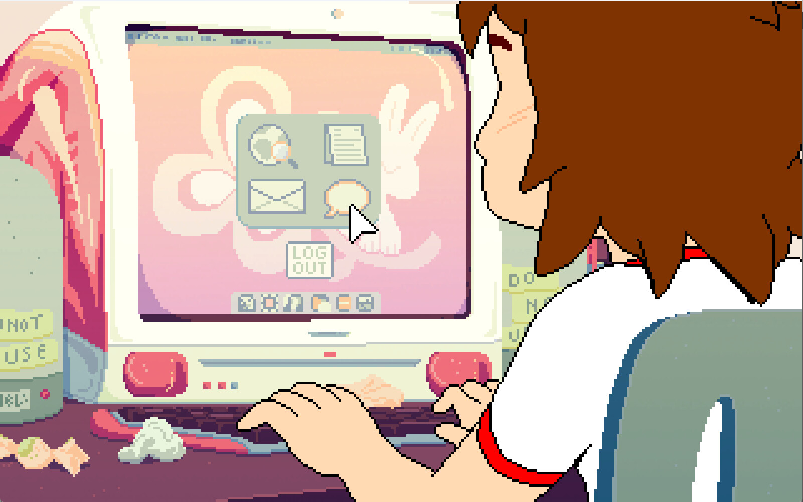 Mara using their computer during one of the best Steam Spring Sale games, Perfect Tides: Station to Station