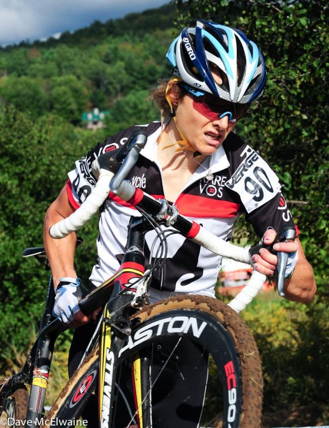 Natasha Elliot (Rare Vos Racing) suffering on the stairs