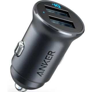 Anker car charger 24W dual USB on a white background.