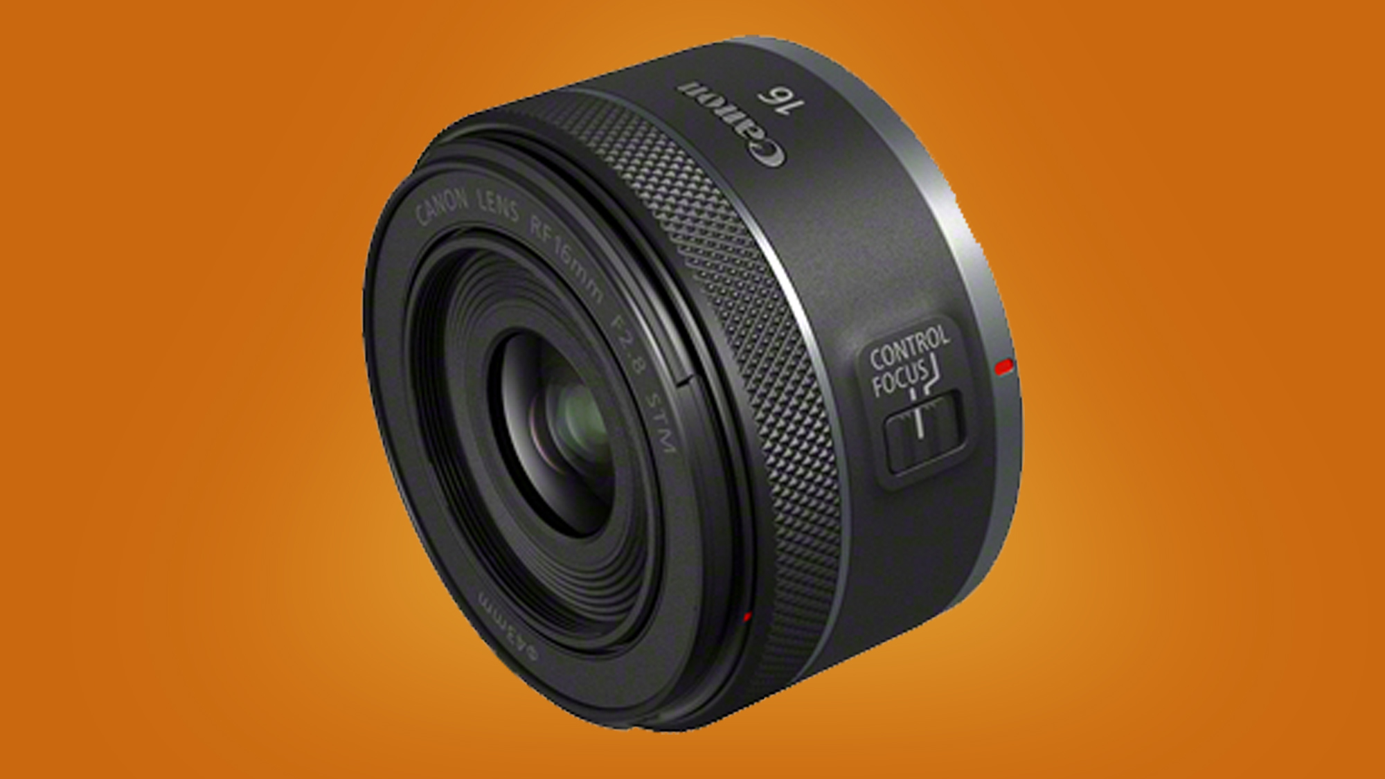 Canon RF 16mm F1.8 STM on Orange Background