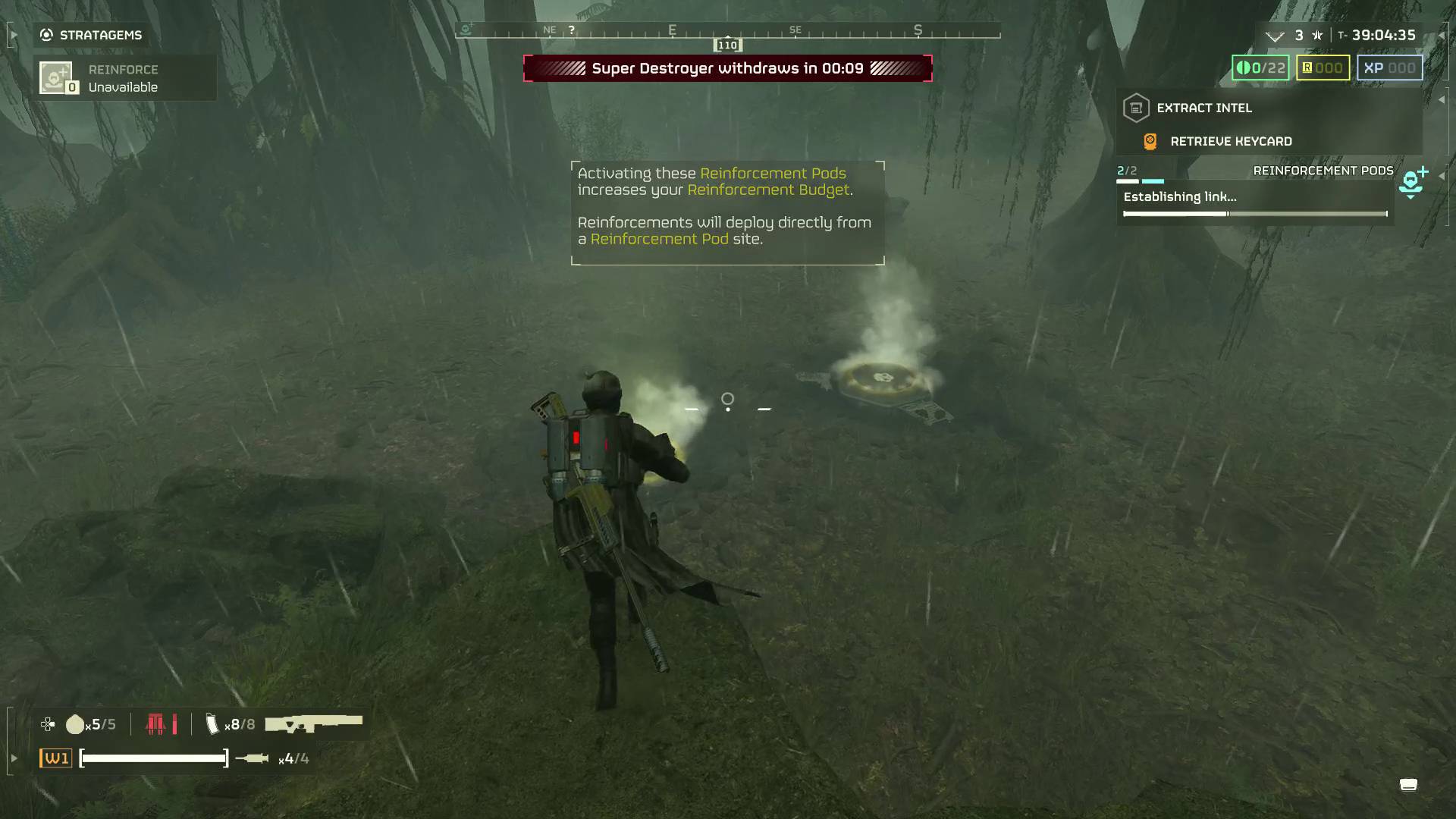 Helldivers 2 Commando mission reinforcement pods linking to super destroyer