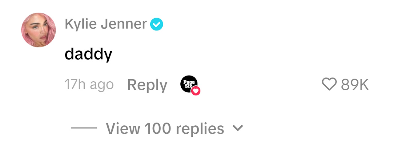 Kylie Jenner's comment is shown on a Page Six video of Timothee Chalamet.