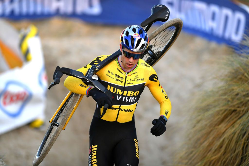 MIDDELKERKE BELGIUM JANUARY 09 Wout Van Aert of Belgium competes during the 105th Belgian National Cyclocross Championships 2022 Mens Elite bkmiddelkerke on January 09 2022 in Middelkerke Belgium Photo by Luc ClaessenGetty Images