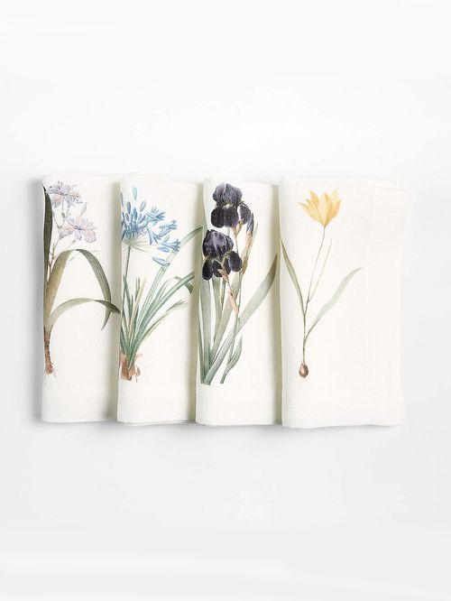 Spring Floral Printed Linen Napkins, Set of 4