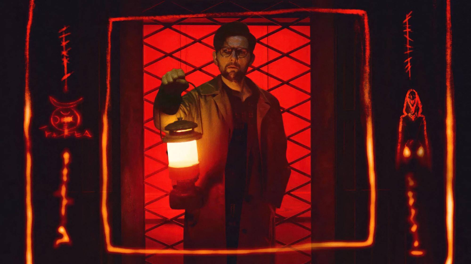Adam Scott as Ohm Bauman in "Hokum"