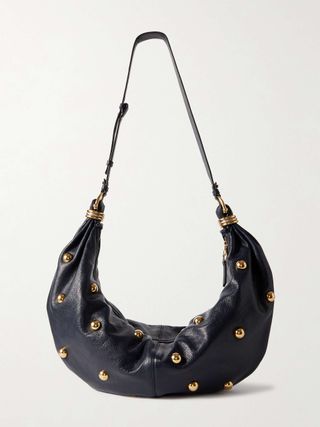 Leather shoulder bag with studs