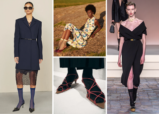 Socks and sandals seen at Givenchy, Ulla Johnson, Khaite, and Dior