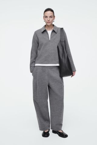 Boiled-Wool Barrel-Leg Pants