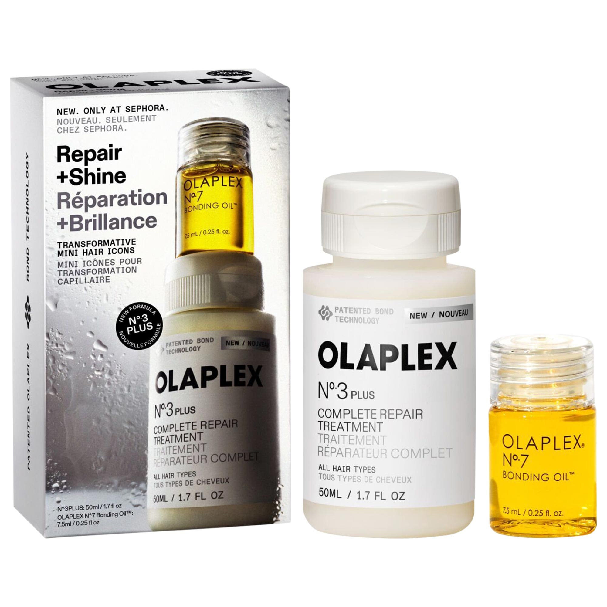 Mini No.3plus Bond Repair Treatment and No.7 Hair Oil Set