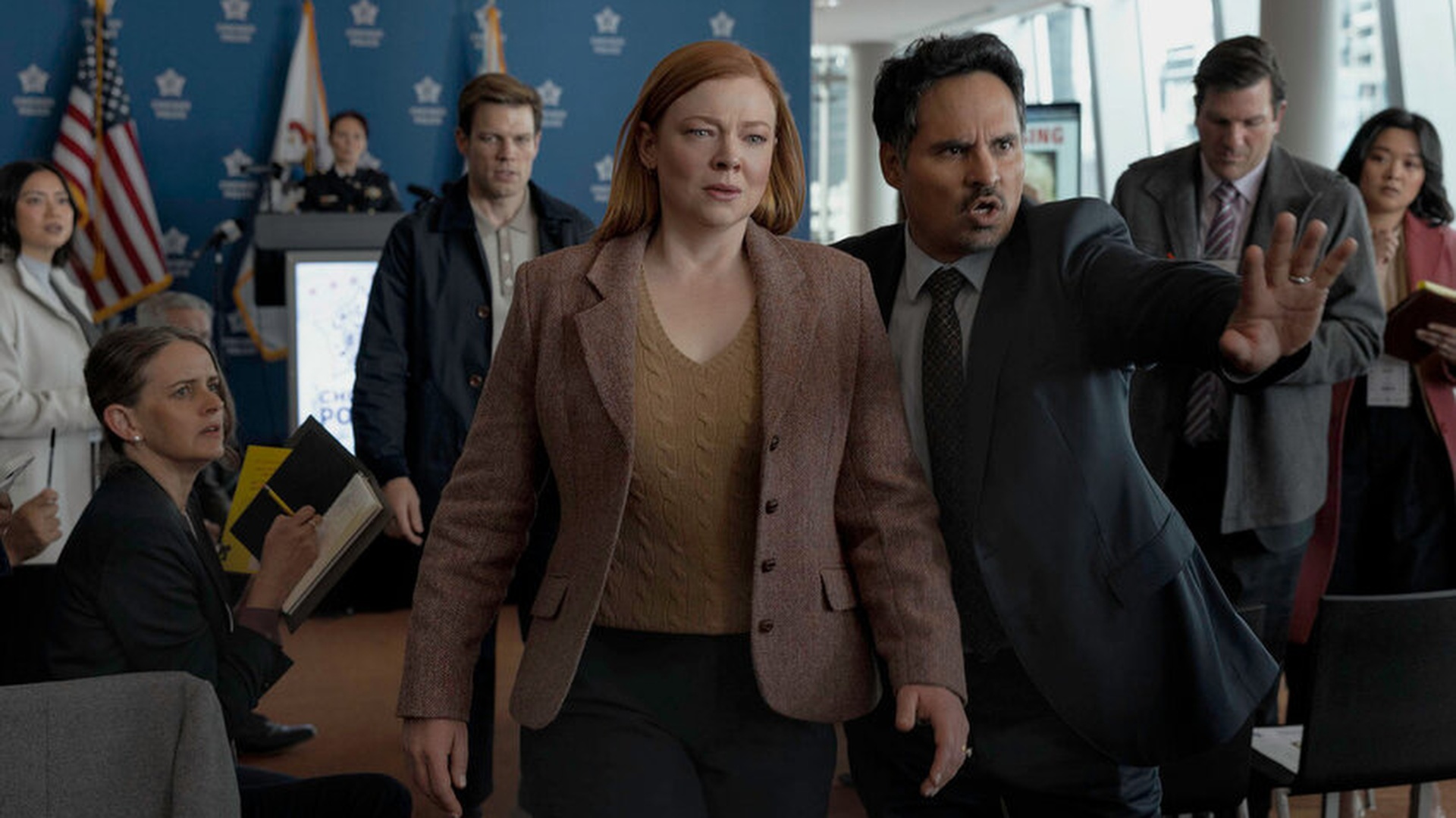Sarah Snook and Michael Peña in the movie