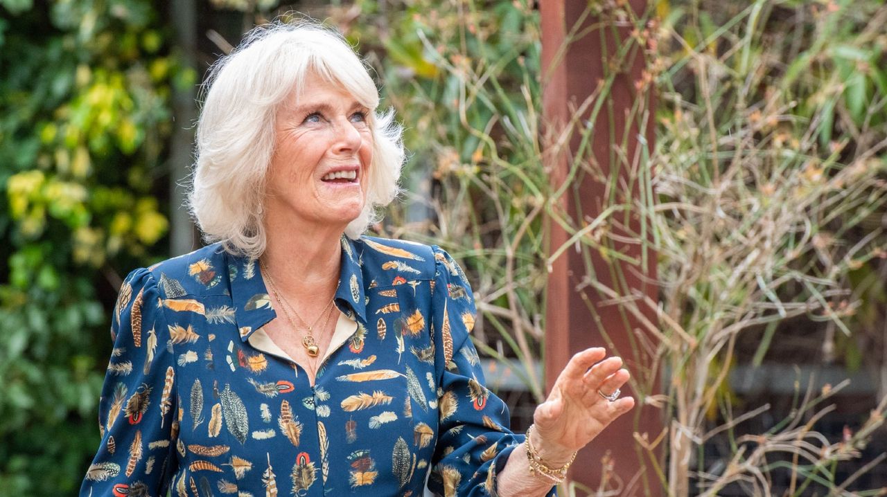  Camilla, Duchess of Cornwall, Patron of Roald Dahl’s Marvellous Children’s Charity, visits the hospital garden at The Whittington Hospital on May 12, 2021 in London, England.