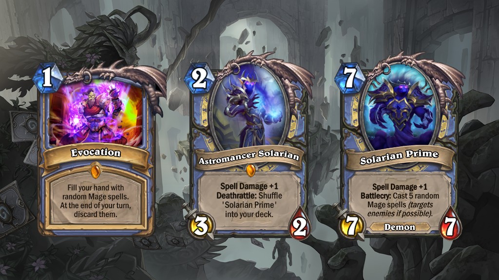 Here are the pre-nerf versions of the cards. Astromancer Solarian shuffles the Prime into your deck on death.