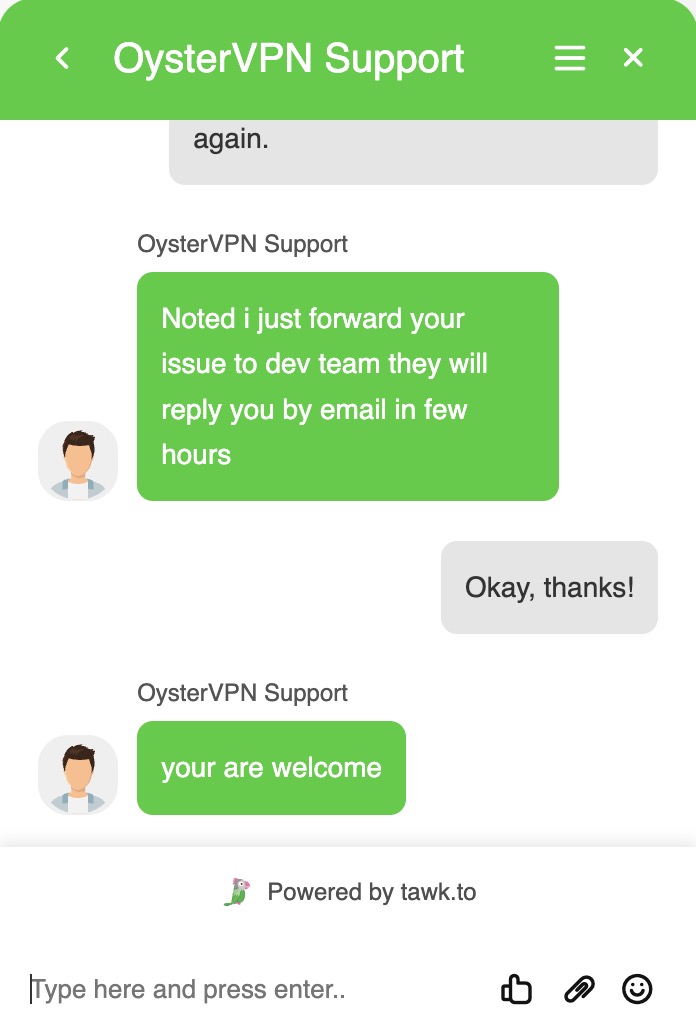 OysterVPN live chat kill switch