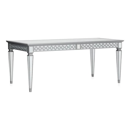Benjara Ada 72-90" Dining Table- Extendable Rectangular Top- Mirrored- Silver