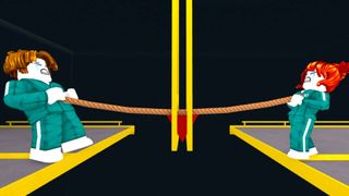 Two players playing tug of war in Roblox Squid Games X