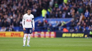 Pedro Porro during his debut for Tottenham against Leicester, which the Foxes won 4-1.