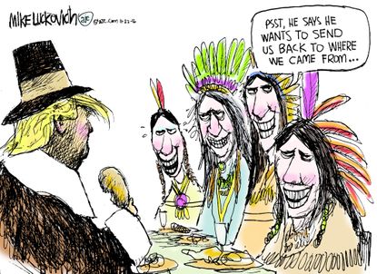 Political cartoon U.S. Donald Trump Native Americans deportation