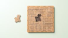 wooden puzzle with missing pieces set to the side