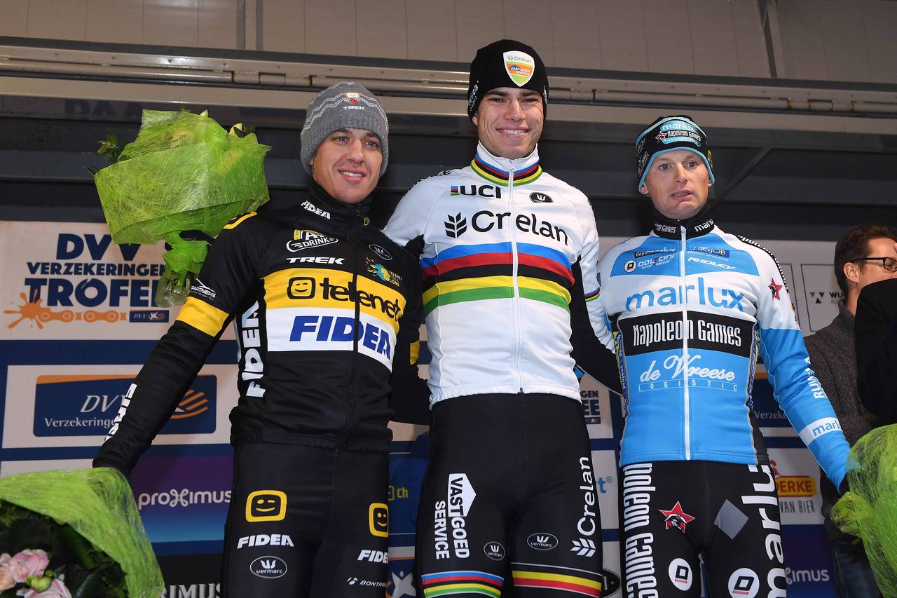 Tom Meeusen, Wout Van Aert and Kevin Pauwels on the podium in Loenhout