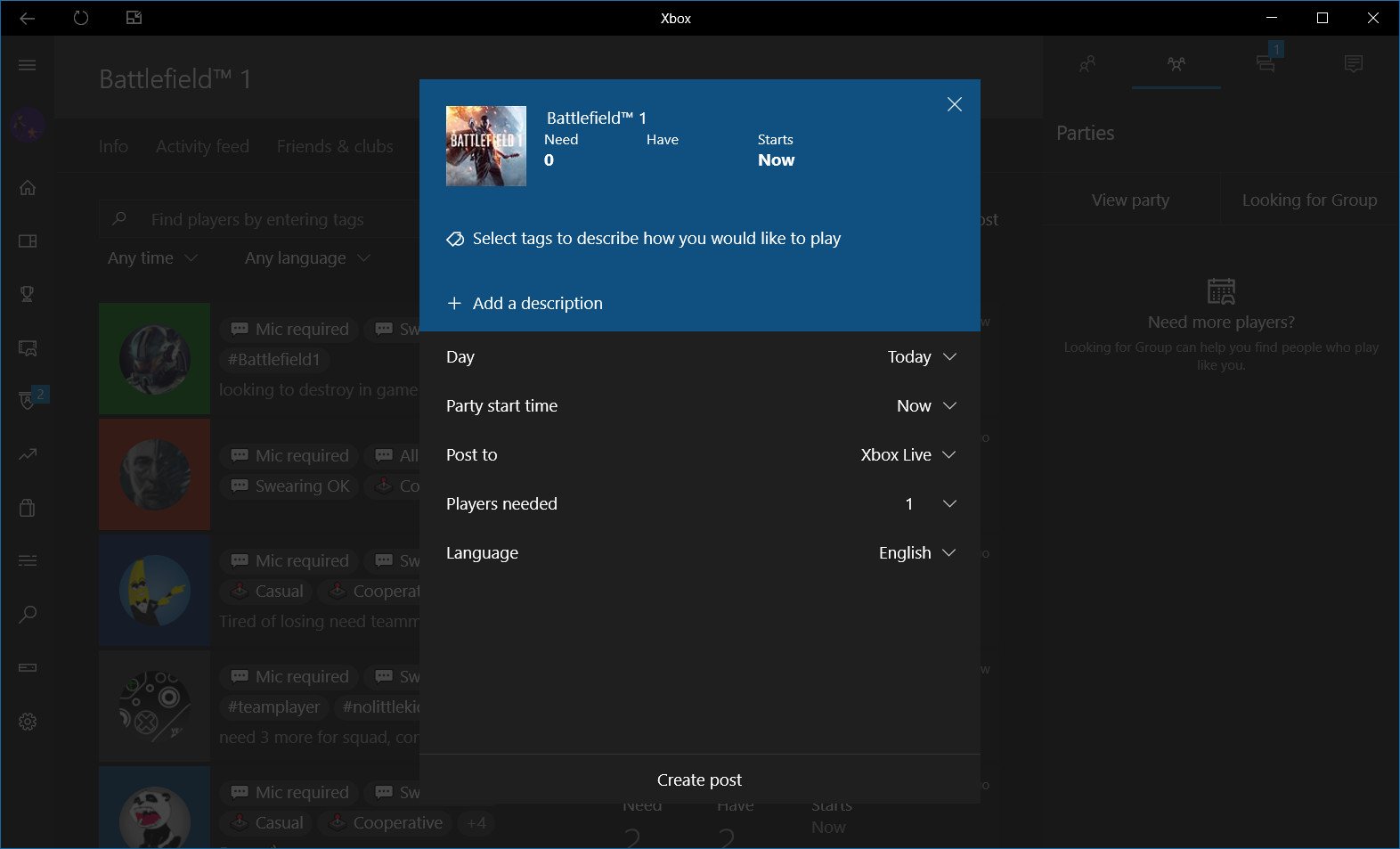 how-to-create-a-looking-for-group-post-on-xbox-one-and-windows-10