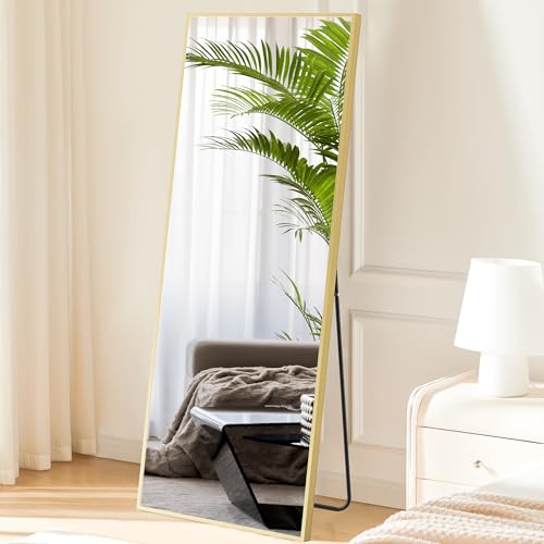 Sweetcrispy 64&quot;x21&quot; Full Length Mirror Full Body Floor Mirror Standing Hanging or Leaning Wall, Wall Mirror With Stand Aluminum Alloy Thin Frame for Bedroom Cloakroom,gold