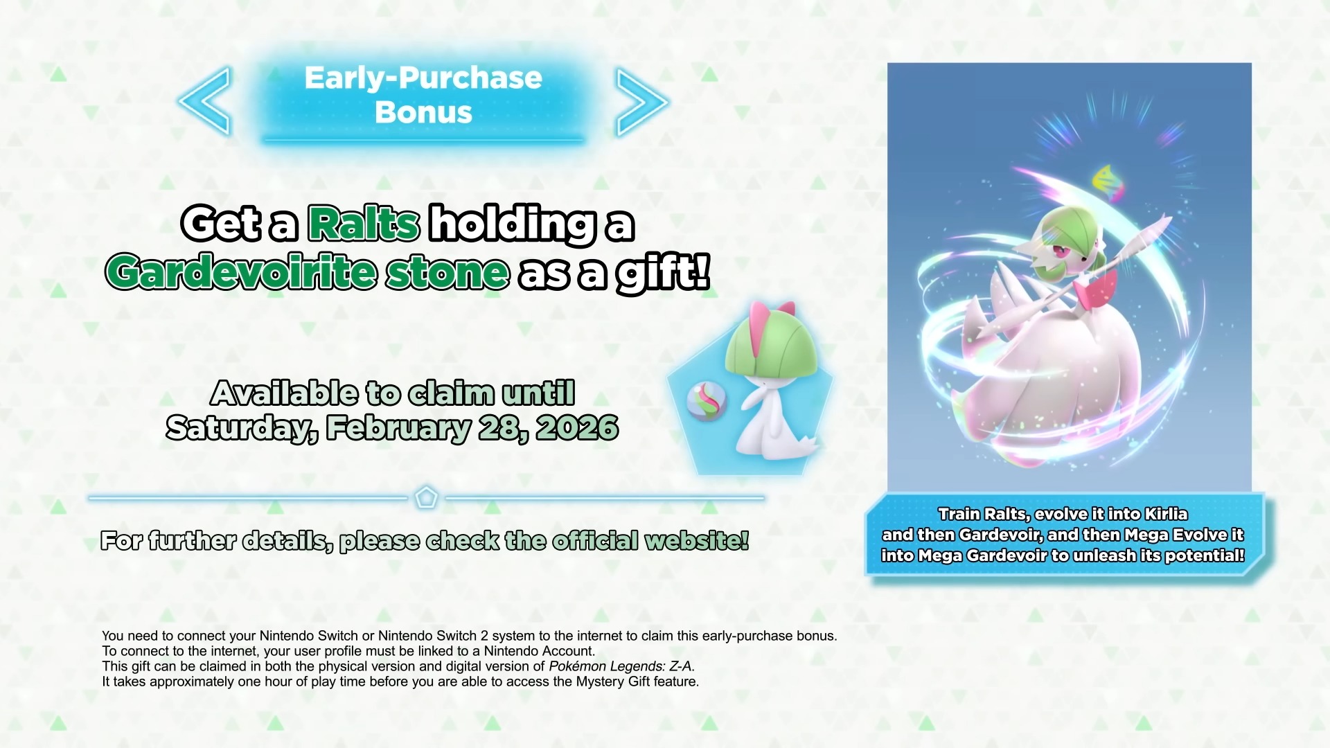 Pokemon Presents Pokemon Legends ZA Ralts and Gardevoirite stone pre-order bonus