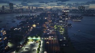 An aerial screenshot of Vice City from the first Grand Theft Auto 6 trailer