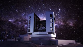 The latest design of the Giant Magellan Telescope enclosure, telescope and site at Las Campanas Observatory in Chile.